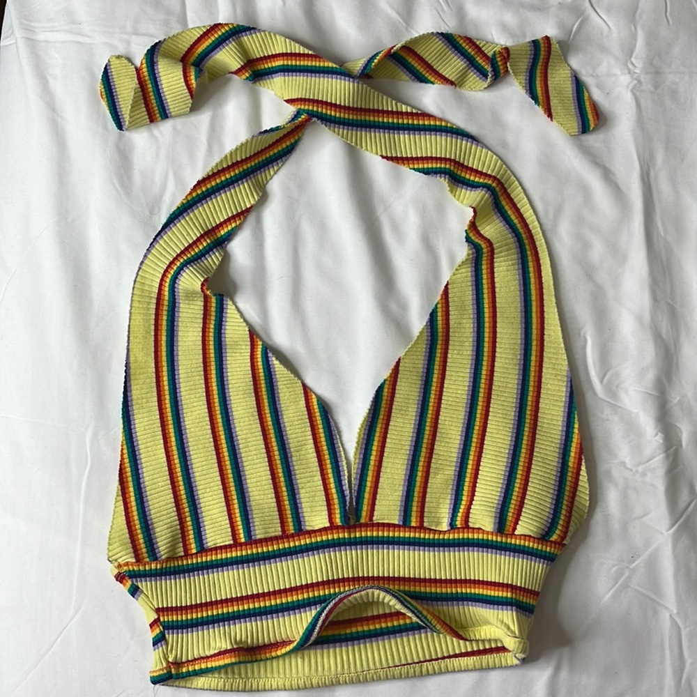 Rainbow Stripped Halter Top - Shein